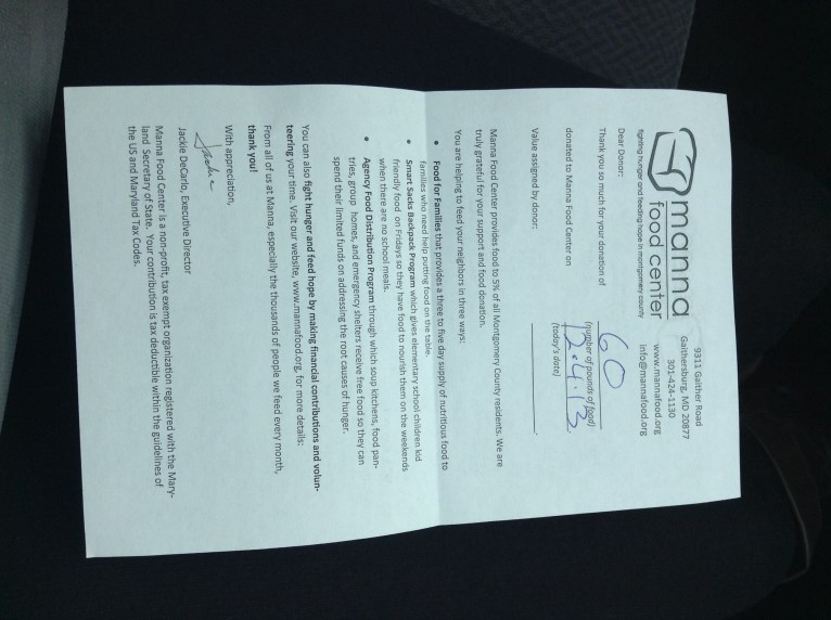 Thanks to the Twinbrook PTA for 60 pounds of canned food